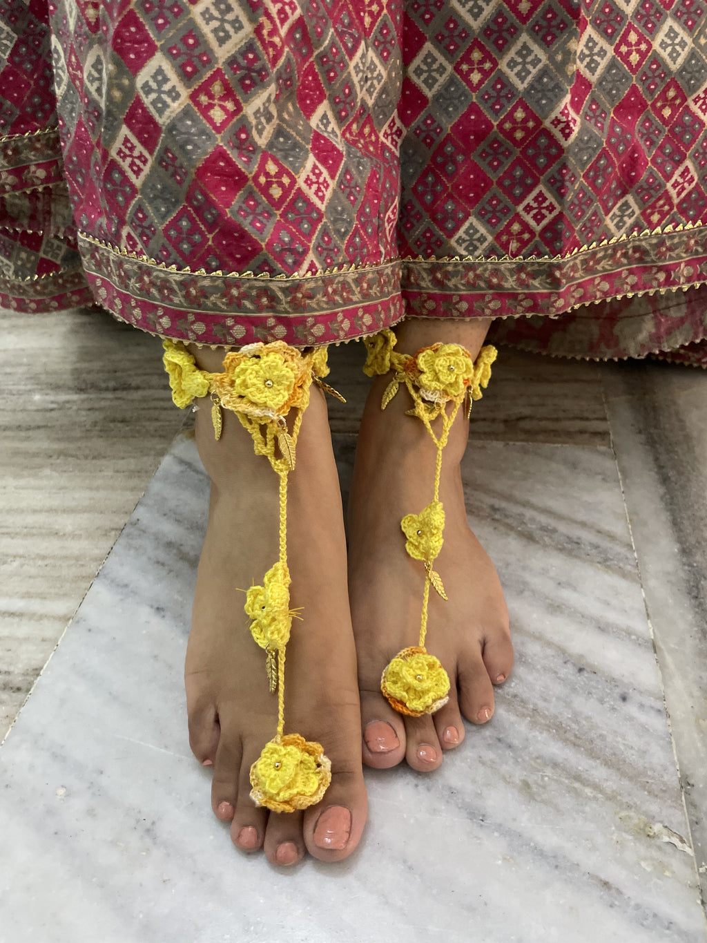 Floral crochet haldi jewelry for modern bride