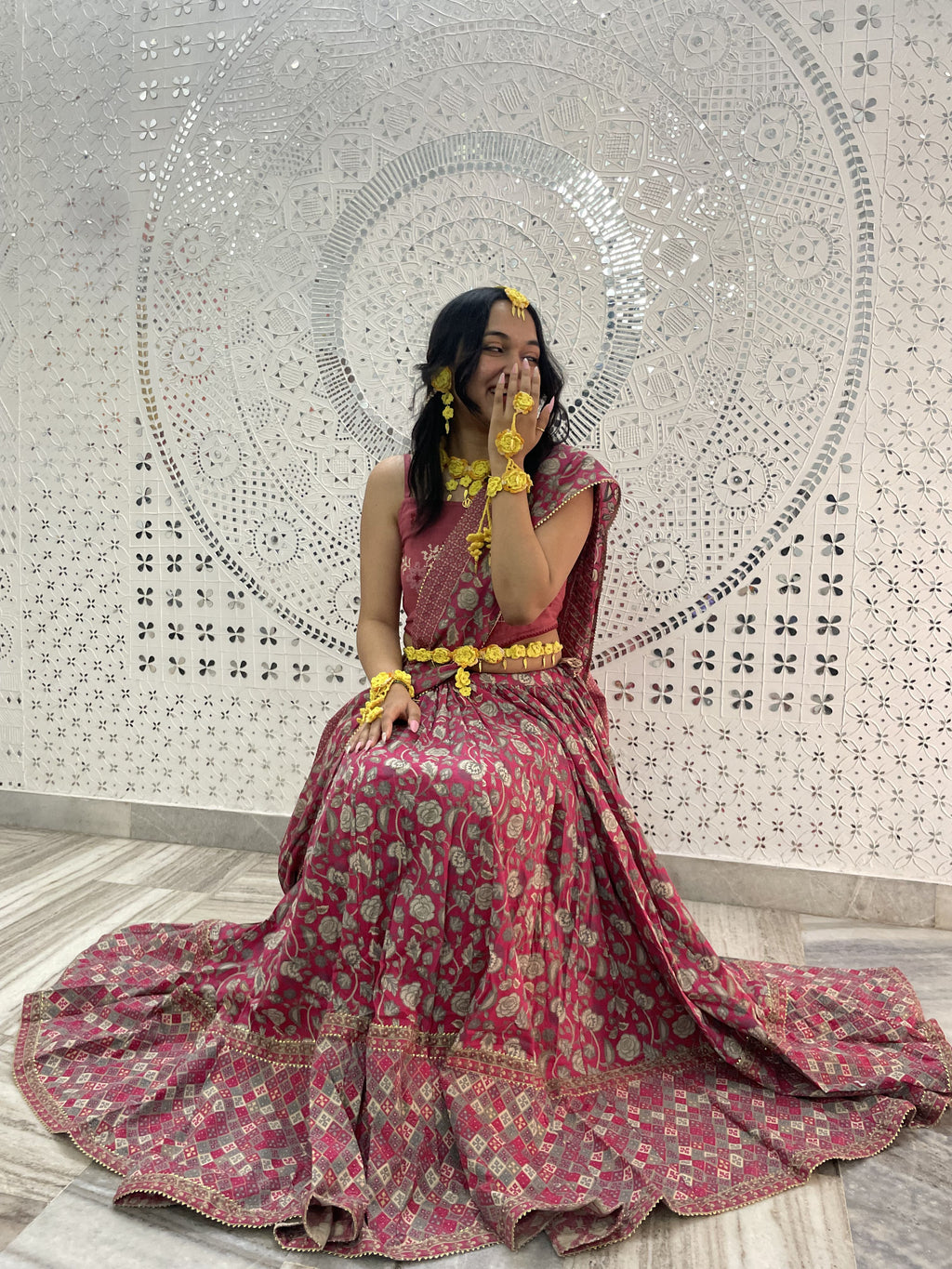 Lightweight floral crochet jewelry set perfect for haldi ceremony