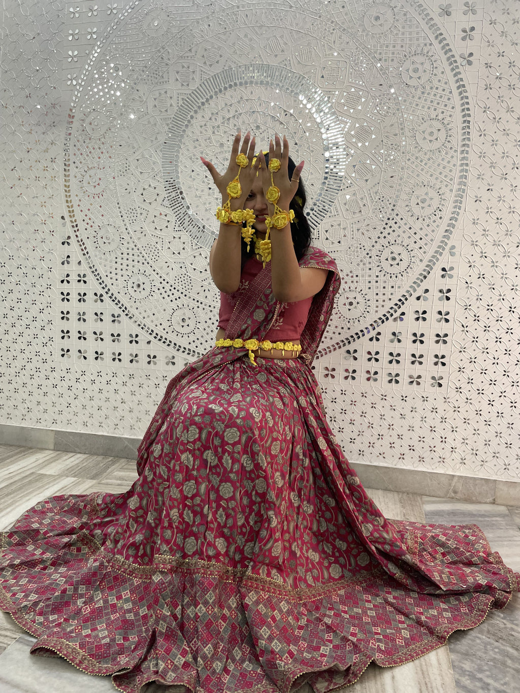 Handmade crochet bridal haldi floral jewelry set for bride in India