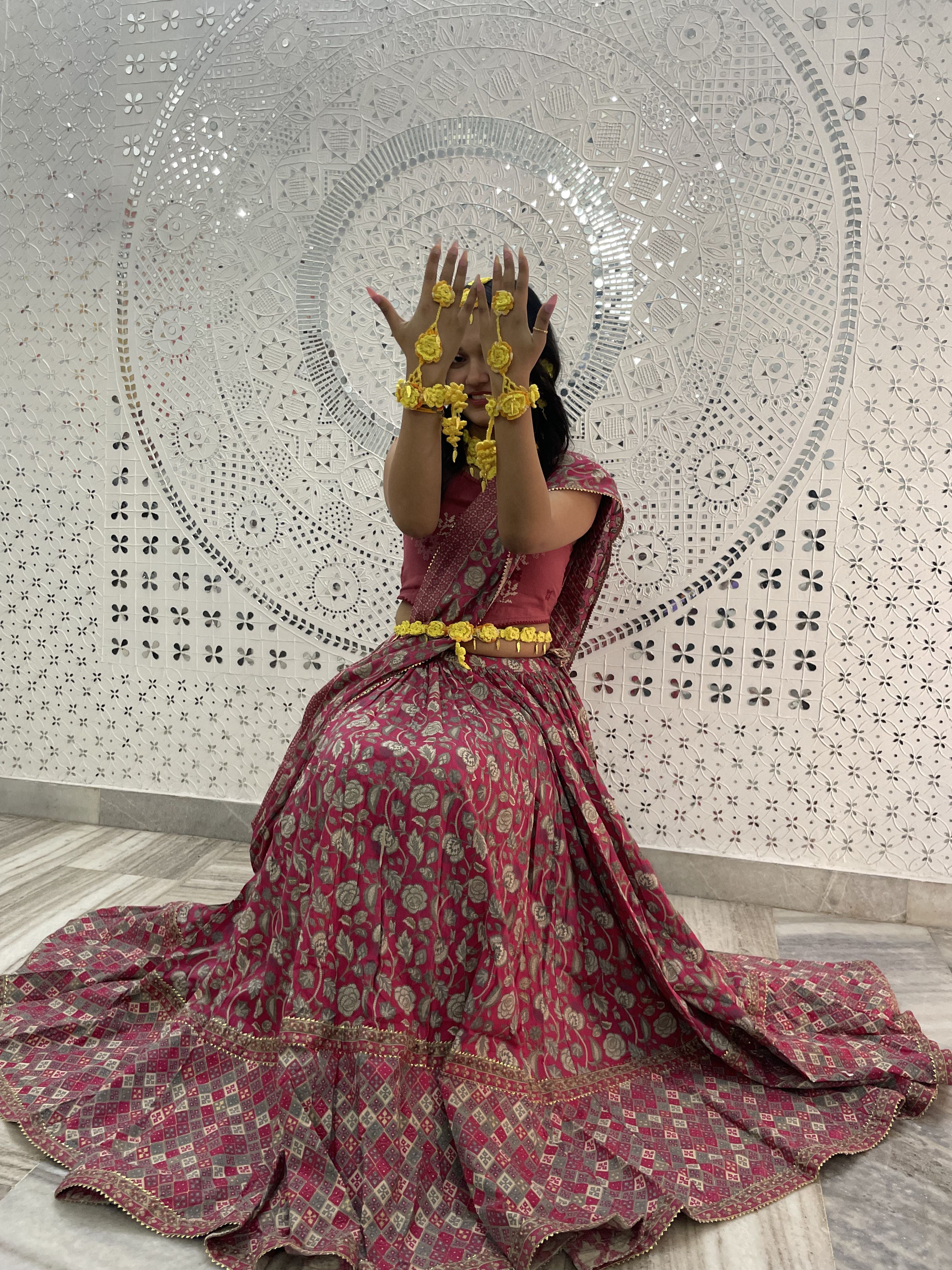 Handmade crochet bridal haldi floral jewelry set for bride in India