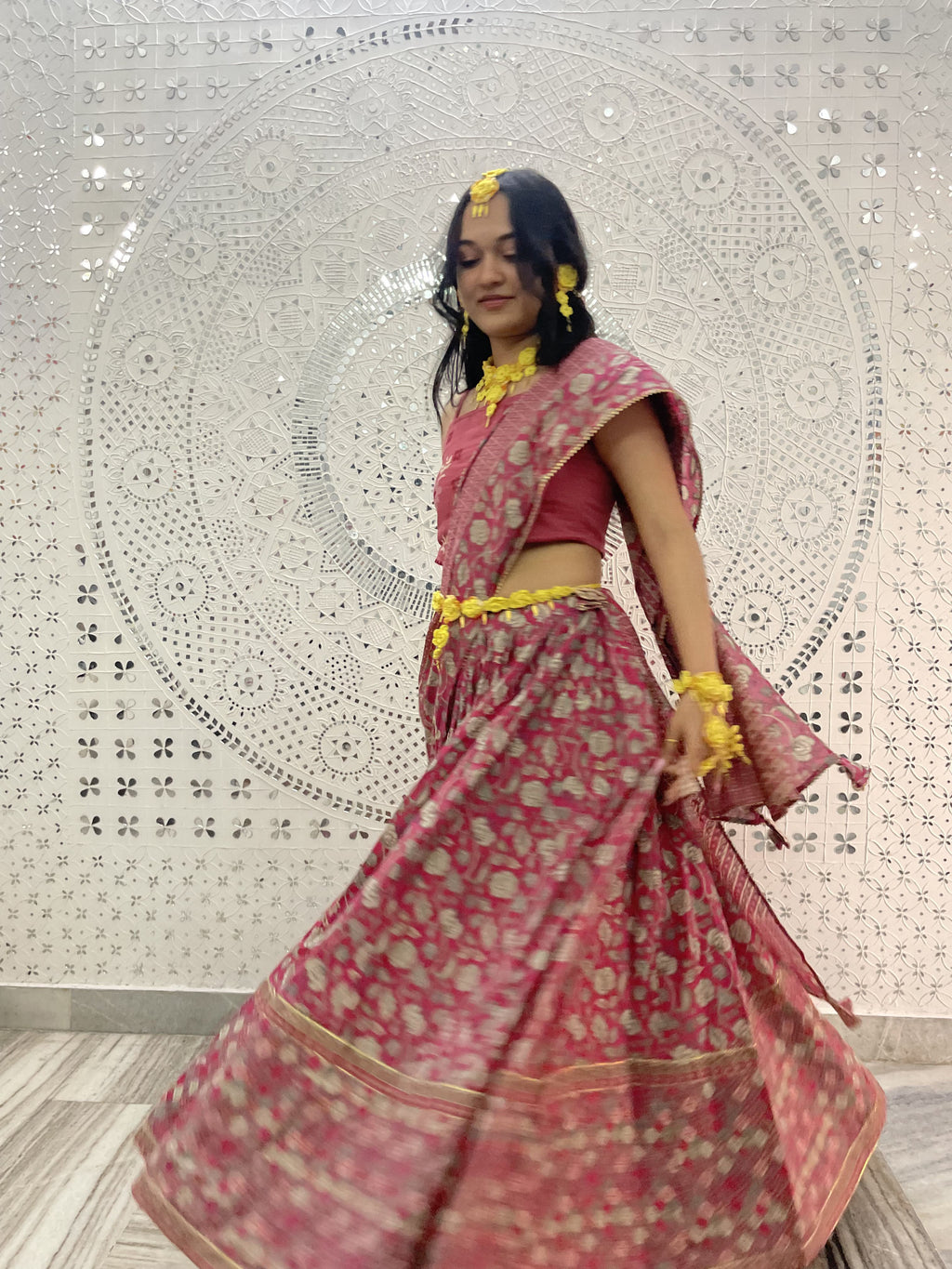 Lightweight floral crochet jewelry set perfect for haldi ceremony