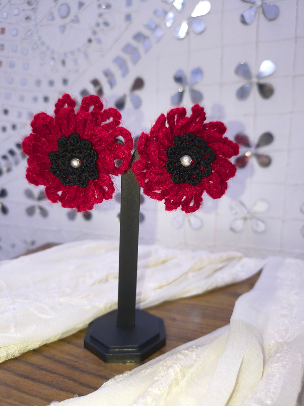 Scarlet Bloom handmade floral crochet earrings 