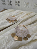 SeaShell Dream handmade crochet hoop earrings with golden shell charms