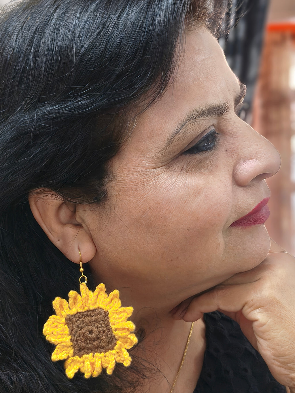 Handmade sunflower crochet earrings bold floral statement