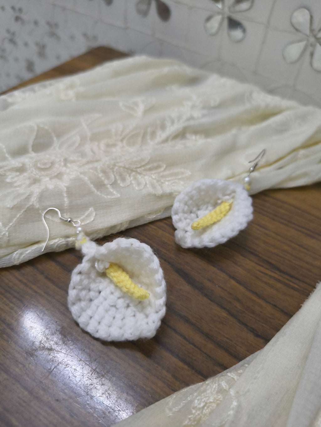 Whispering Lily crochet earrings delicate floral design