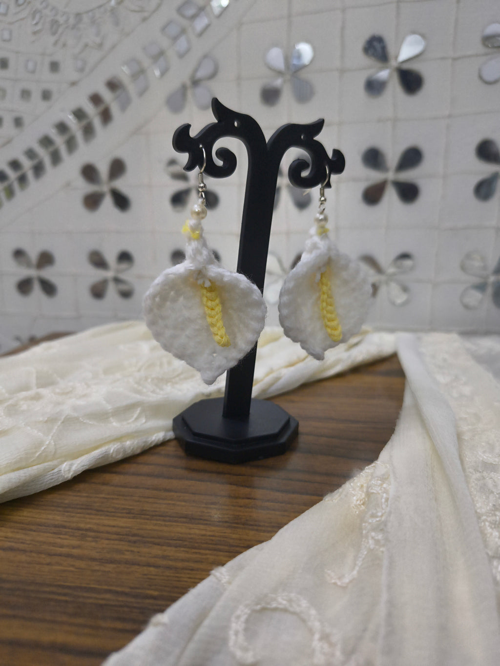 White crochet earrings lightweight and elegant